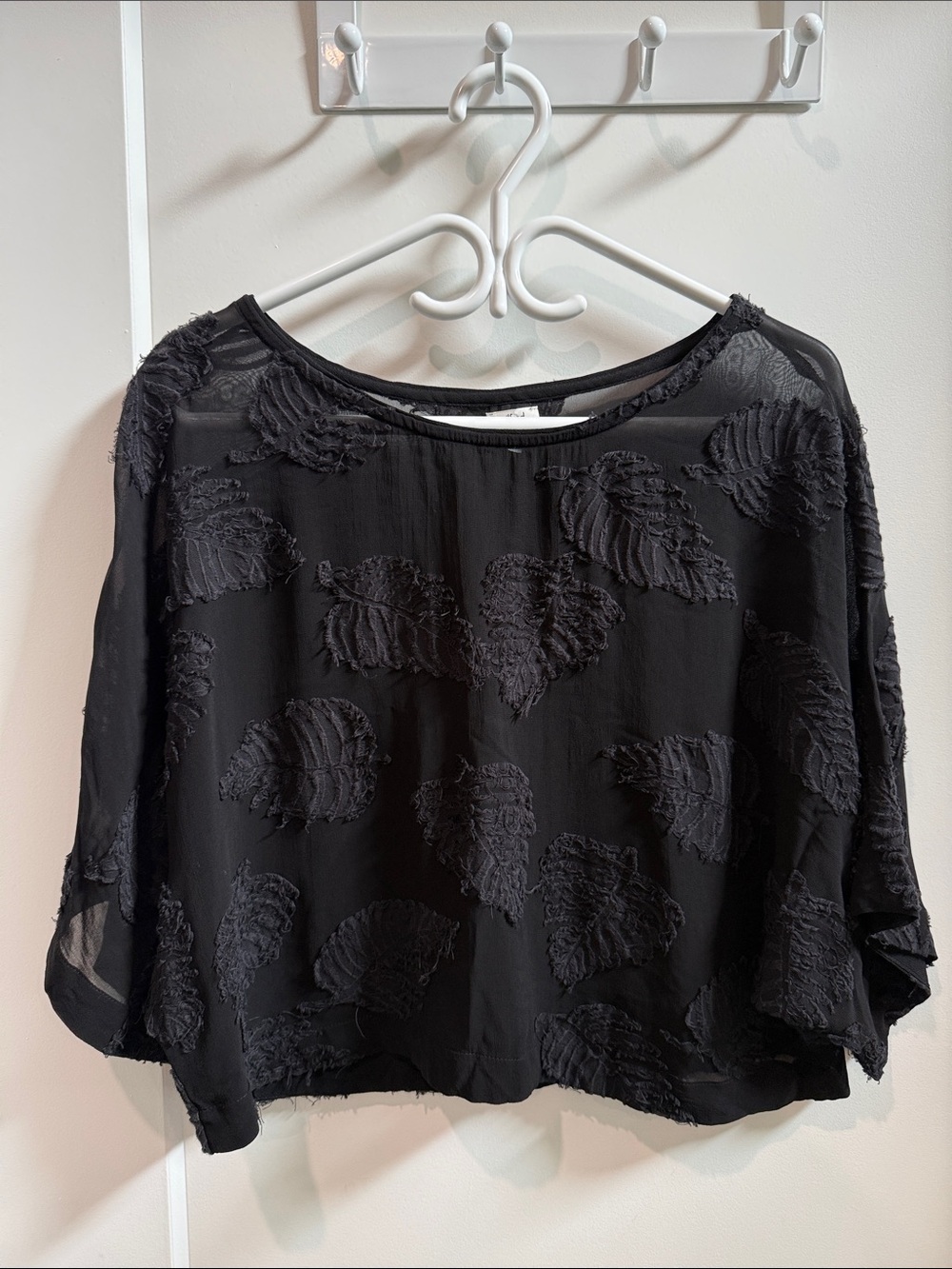 Wilfred Black Textured Leaf Overlay, Boxy Blouse